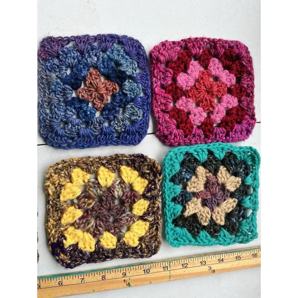 6 Hand Made Multi-color Crocheted / Knitted Pot Holders Hot Pads Trivets